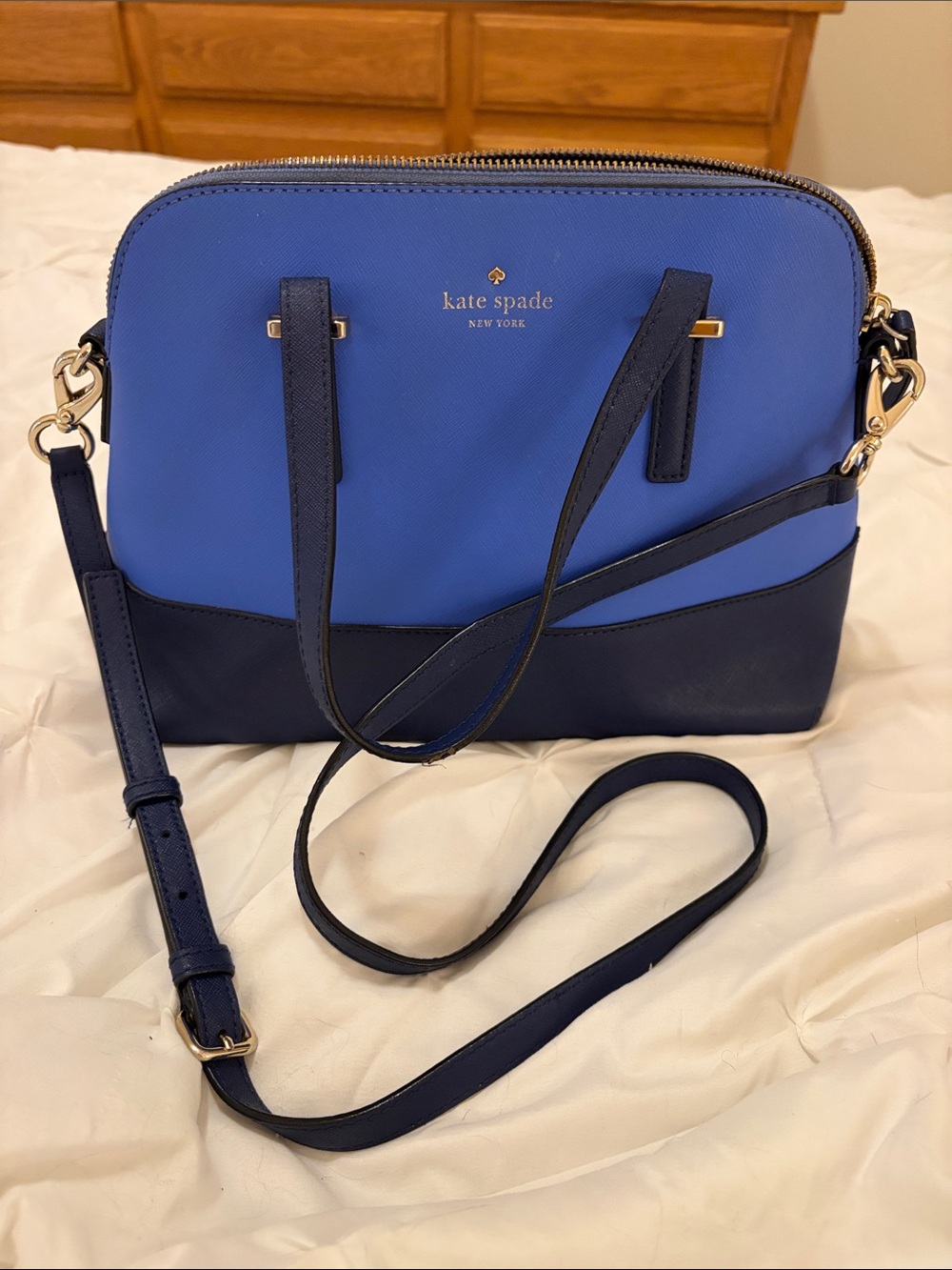 kate spade Two-Tone Blue Crossbody with Gold Hardware